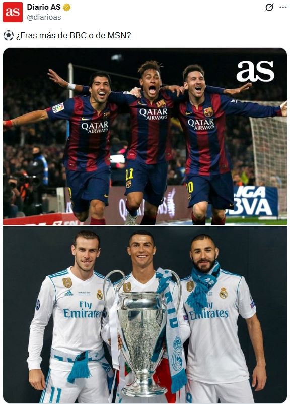 经典PK！阿斯报晒图发问：你更喜欢BBC，还是MSN？